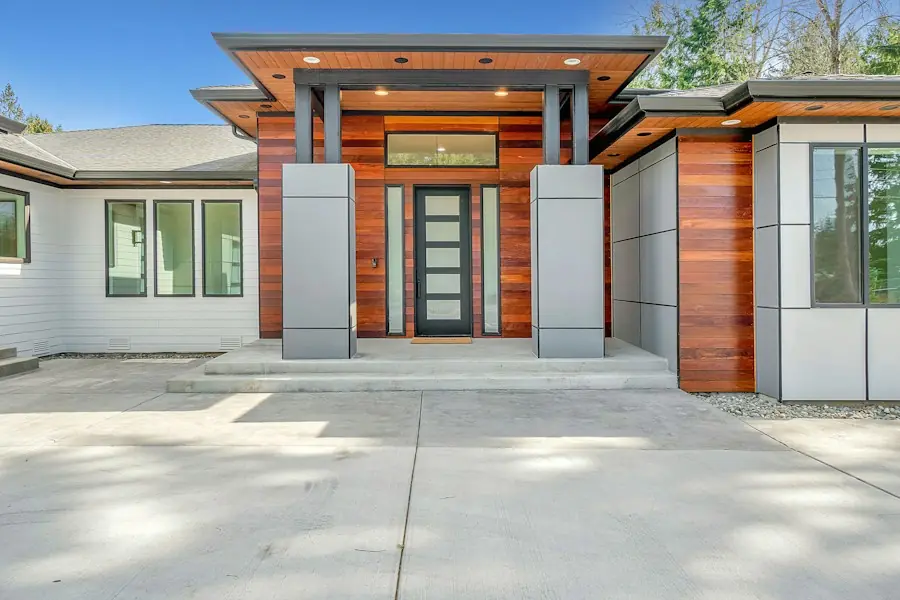 Modern custom home exterior (placeholder photo)