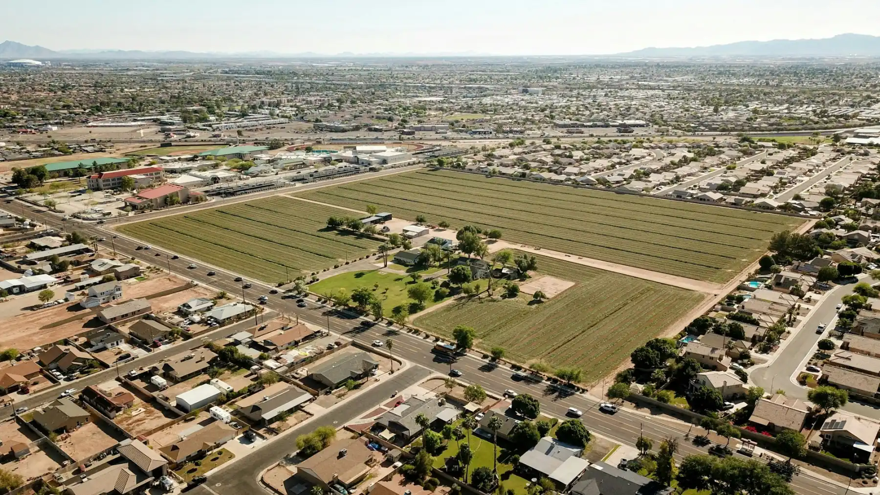 Aerial view of homes and open land in Queen Creek (placeholder photo)